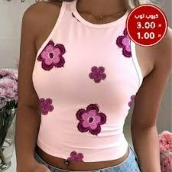 SHEIN  Floral Applique Racerback Top Pink Stretch Casual Size S - Picture 9 of 9